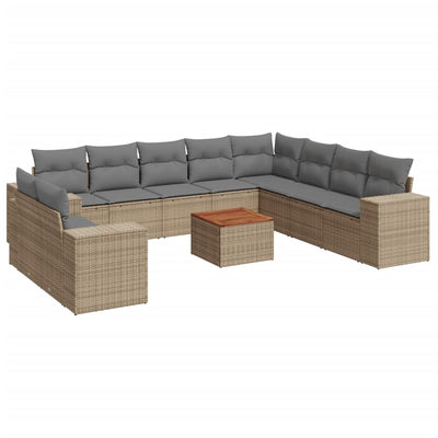 11 Piece Garden Sofa Set with Cushions Beige Poly Rattan