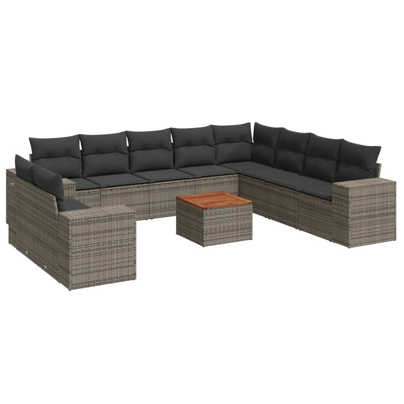 11 Piece Garden Sofa Set with Cushions Grey Poly Rattan