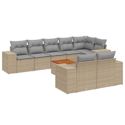 9 Piece Garden Sofa Set with Cushions Beige Poly Rattan