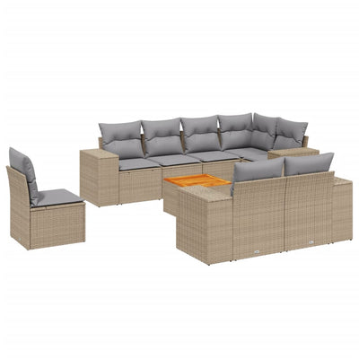 9 Piece Garden Sofa Set with Cushions Beige Poly Rattan