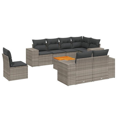 9 Piece Garden Sofa Set with Cushions Grey Poly Rattan