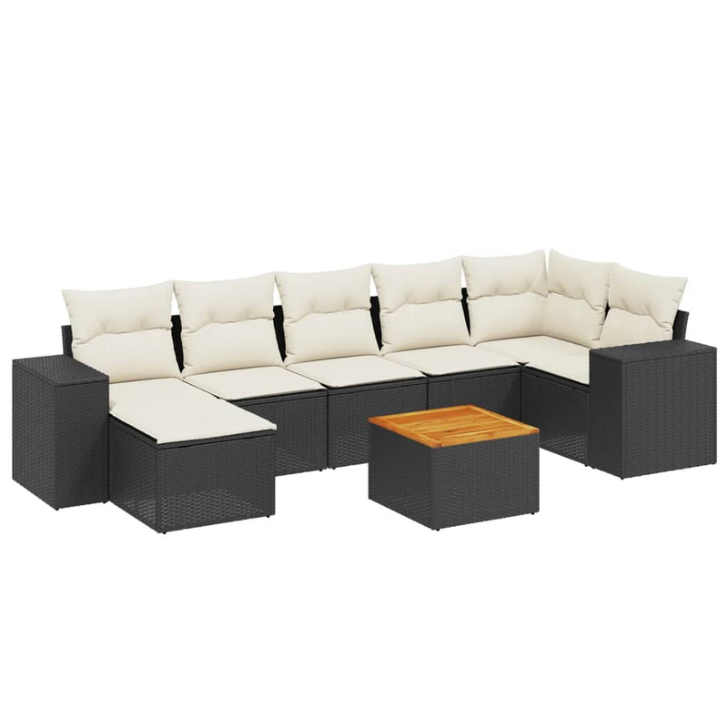 8 Piece Garden Sofa Set with Cushions Black Poly Rattan