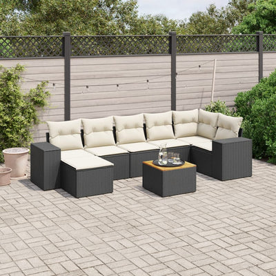 8 Piece Garden Sofa Set with Cushions Black Poly Rattan