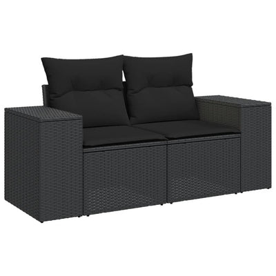 8 Piece Garden Sofa Set with Cushions Black Poly Rattan