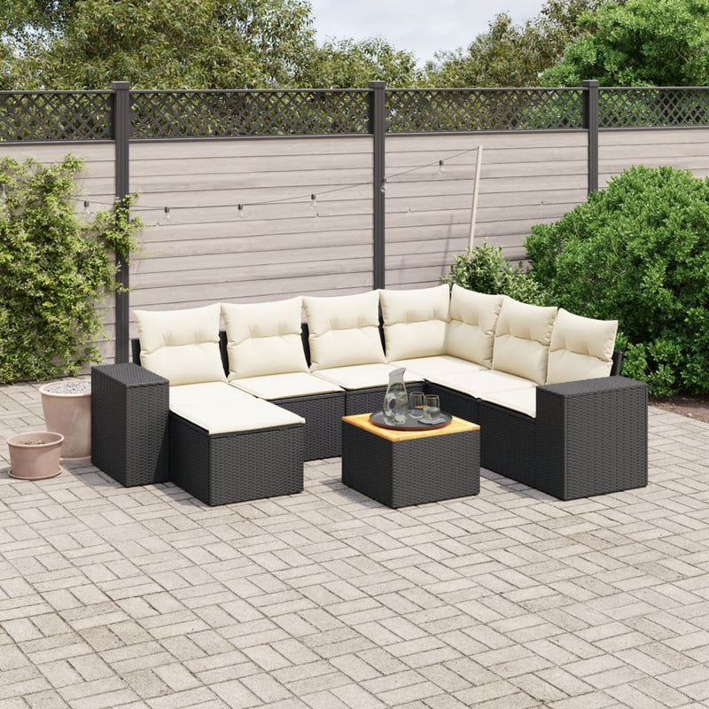 8 Piece Garden Sofa Set with Cushions Black Poly Rattan