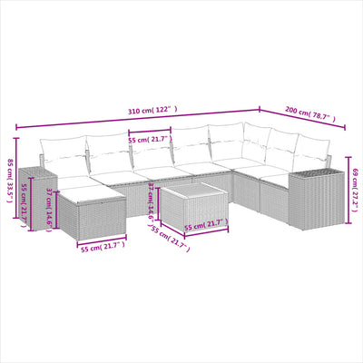 9 Piece Garden Sofa Set with Cushions Grey Poly Rattan