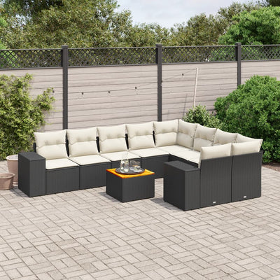 10 Piece Garden Sofa Set with Cushions Black Poly Rattan