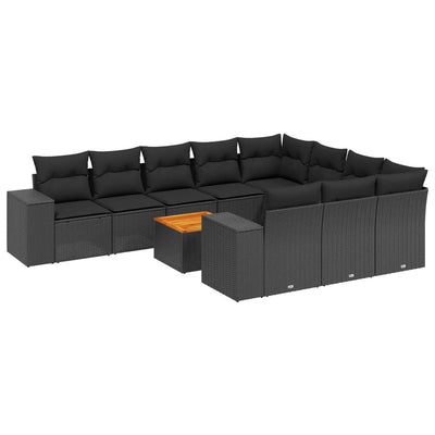 11 Piece Garden Sofa Set with Cushions Black Poly Rattan