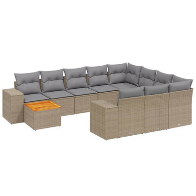 11 Piece Garden Sofa Set with Cushions Beige Poly Rattan