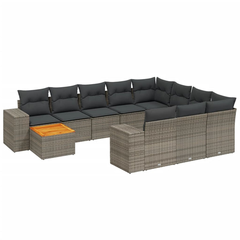 11 Piece Garden Sofa Set with Cushions Grey Poly Rattan