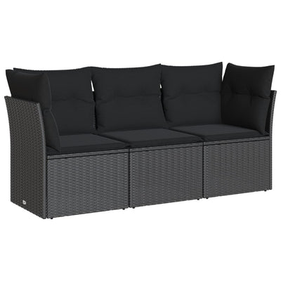 3 Piece Garden Sofa Set with Cushions Black Poly Rattan