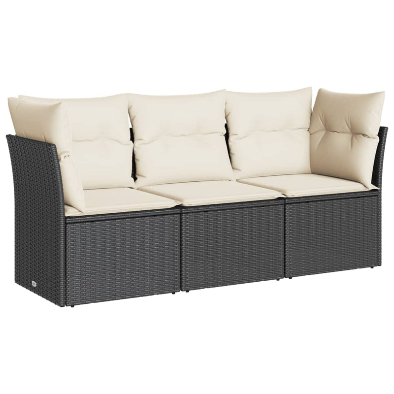 3 Piece Garden Sofa Set with Cushions Black Poly Rattan