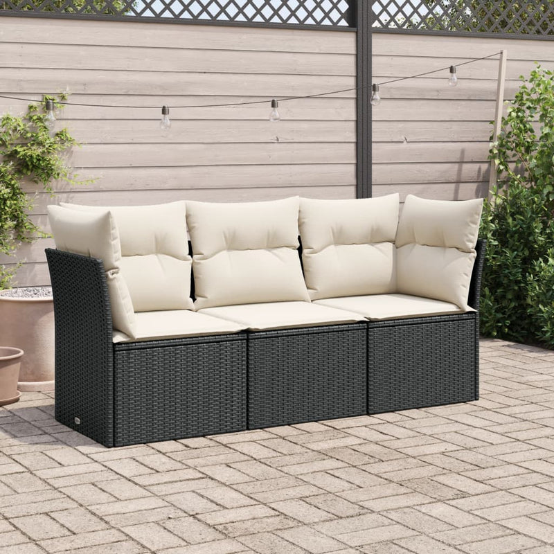 3 Piece Garden Sofa Set with Cushions Black Poly Rattan