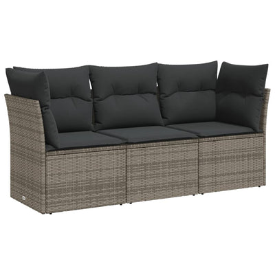 3 Piece Garden Sofa Set with Cushions Grey Poly Rattan