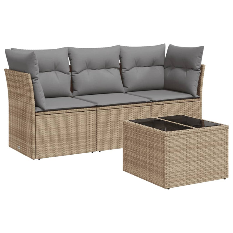 4 Piece Garden Sofa Set with Cushions Beige Poly Rattan