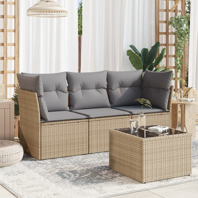 4 Piece Garden Sofa Set with Cushions Beige Poly Rattan