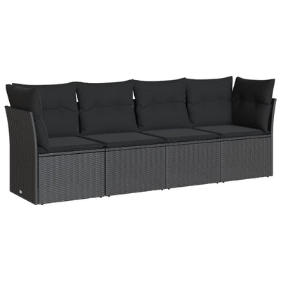 4 Piece Garden Sofa Set with Cushions Black Poly Rattan