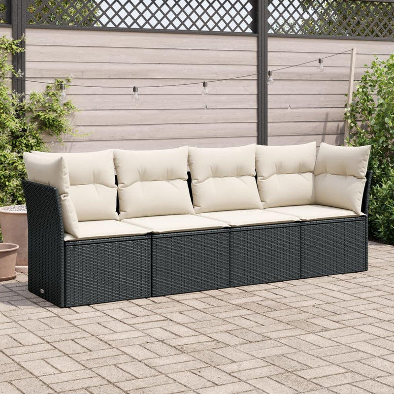 4 Piece Garden Sofa Set with Cushions Black Poly Rattan