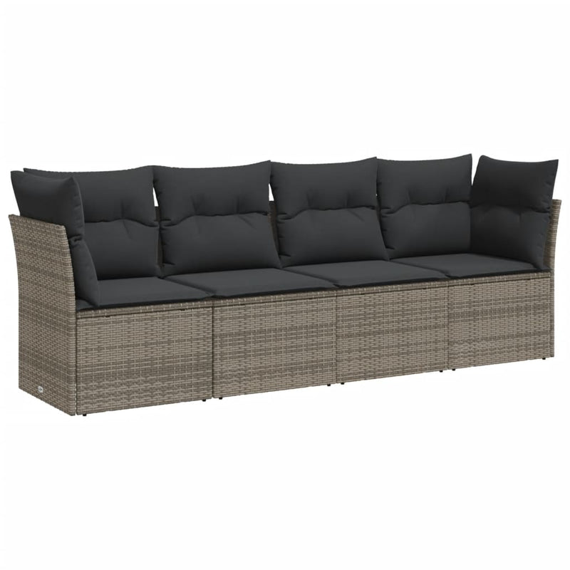 4 Piece Garden Sofa Set with Cushions Grey Poly Rattan