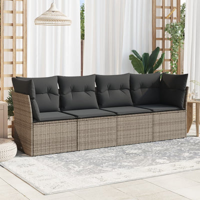 4 Piece Garden Sofa Set with Cushions Grey Poly Rattan