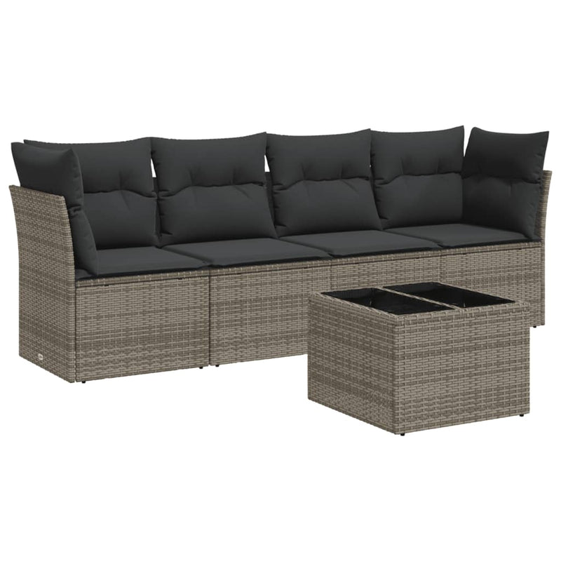 5 Piece Garden Sofa Set with Cushions Grey Poly Rattan