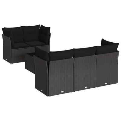 6 Piece Garden Sofa Set with Cushions Black Poly Rattan