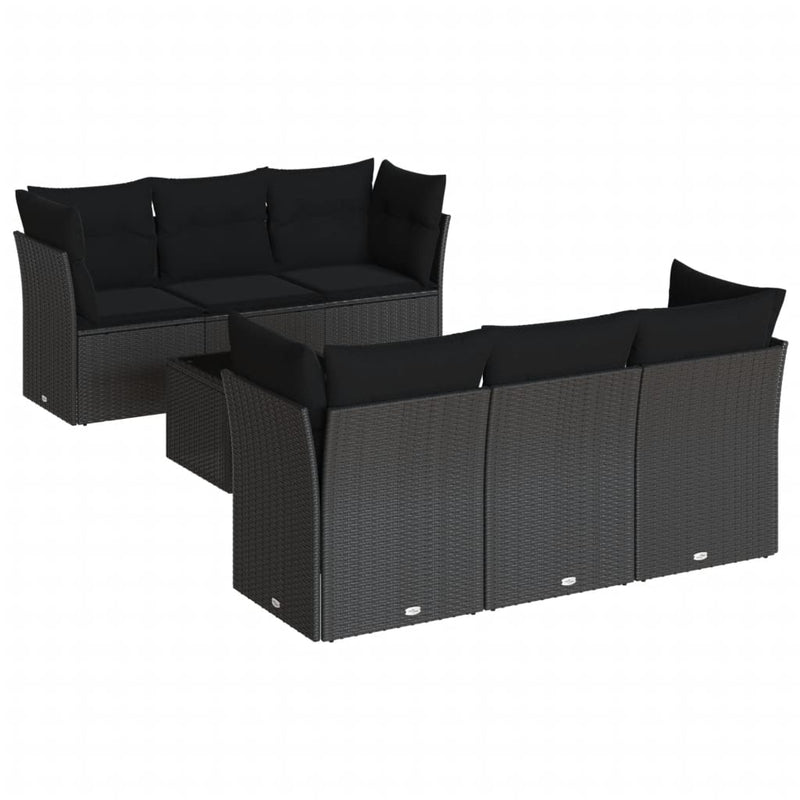 7 Piece Garden Sofa Set with Cushions Black Poly Rattan