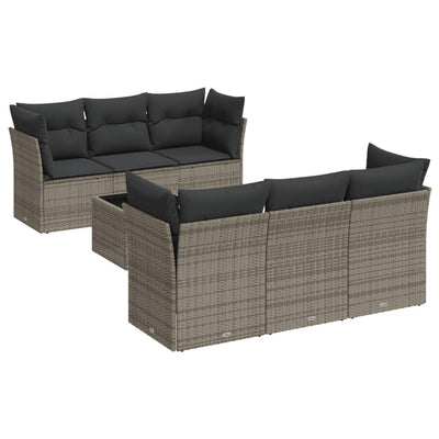 7 Piece Garden Sofa Set with Cushions Grey Poly Rattan