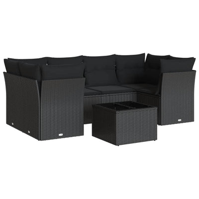 7 Piece Garden Sofa Set with Cushions Black Poly Rattan