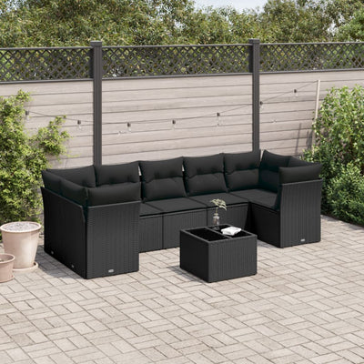 8 Piece Garden Sofa Set with Cushions Black Poly Rattan