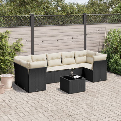 8 Piece Garden Sofa Set with Cushions Black Poly Rattan