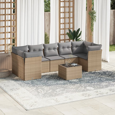 8 Piece Garden Sofa Set with Cushions Beige Poly Rattan