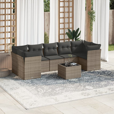 8 Piece Garden Sofa Set with Cushions Grey Poly Rattan