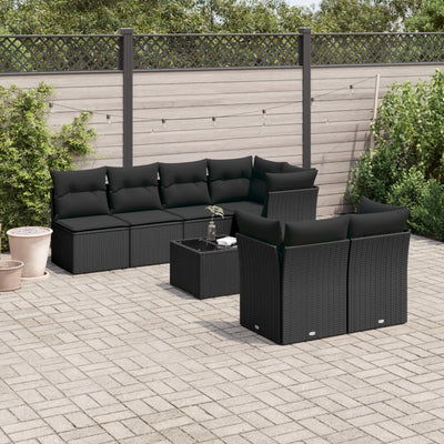 8 Piece Garden Sofa Set with Cushions Black Poly Rattan