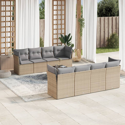 9 Piece Garden Sofa Set with Cushions Beige Poly Rattan