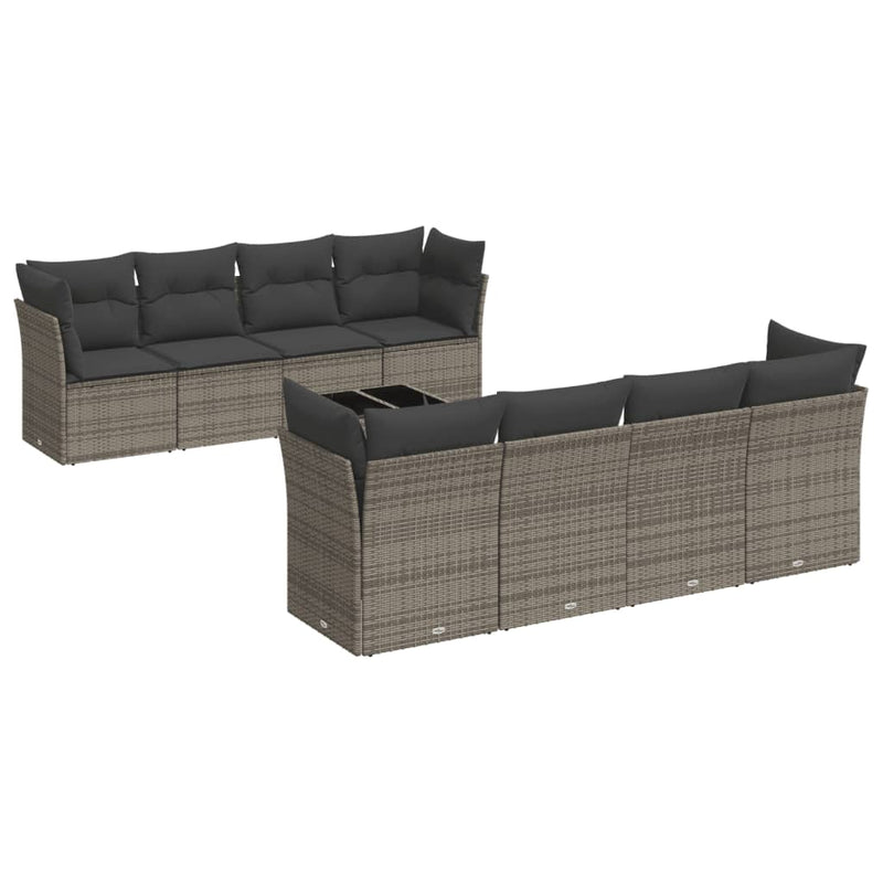 9 Piece Garden Sofa Set with Cushions Grey Poly Rattan