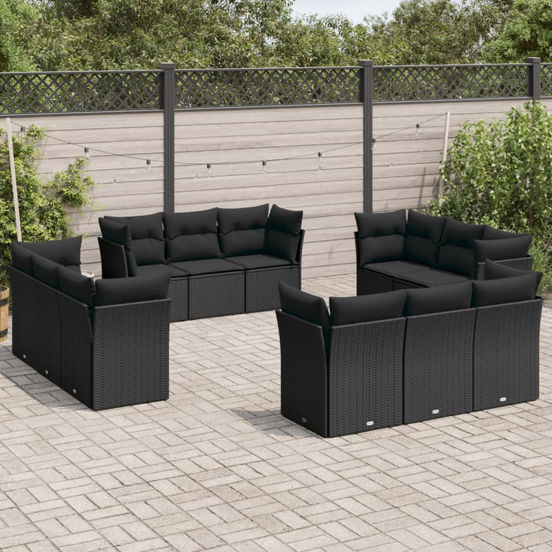 12 Piece Garden Sofa Set with Cushions Black Poly Rattan