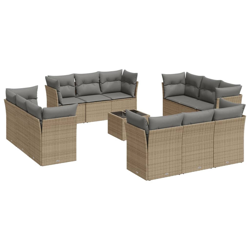 13 Piece Garden Sofa Set with Cushions Beige Poly Rattan