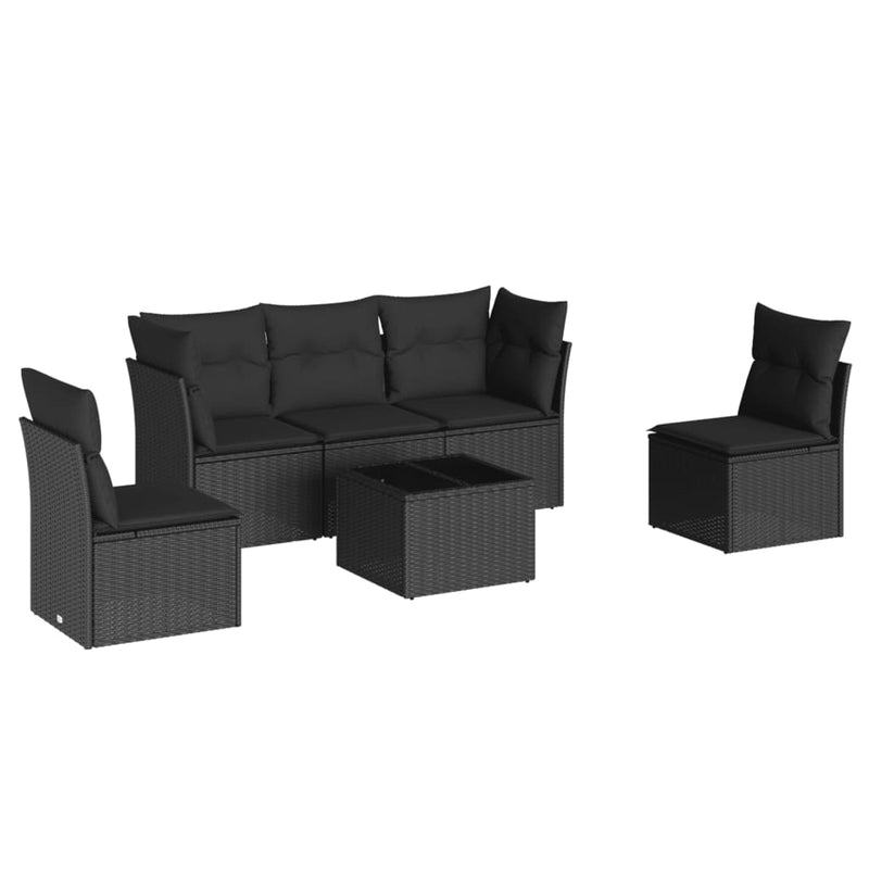 6 Piece Garden Sofa Set with Cushions Black Poly Rattan