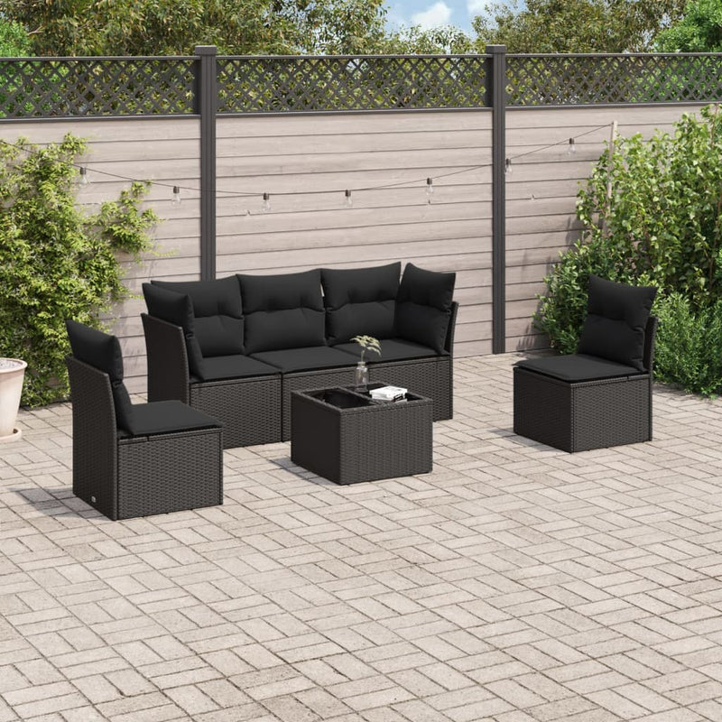 6 Piece Garden Sofa Set with Cushions Black Poly Rattan