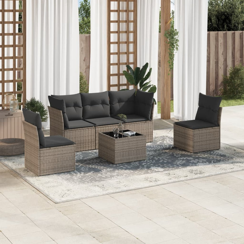 6 Piece Garden Sofa Set with Cushions Grey Poly Rattan