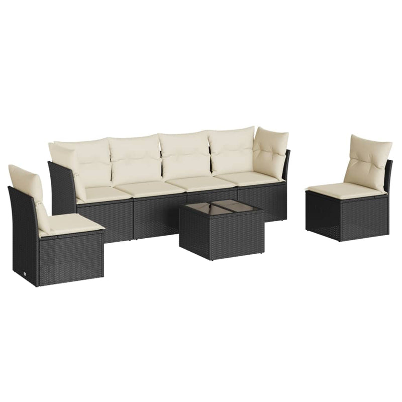 7 Piece Garden Sofa Set with Cushions Black Poly Rattan