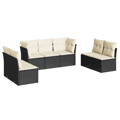 7 Piece Garden Sofa Set with Cushions Black Poly Rattan