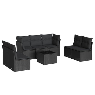 8 Piece Garden Sofa Set with Cushions Black Poly Rattan