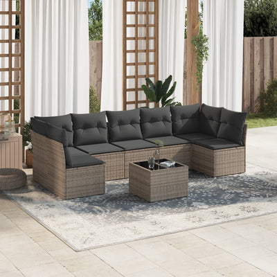 8 Piece Garden Sofa Set with Cushions Grey Poly Rattan