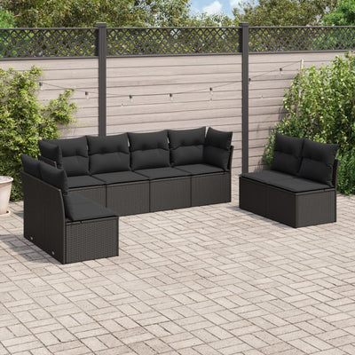 8 Piece Garden Sofa Set with Cushions Black Poly Rattan