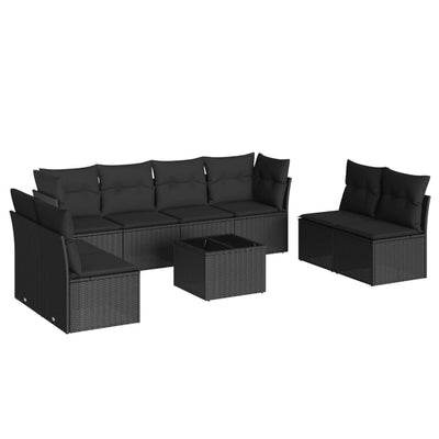 9 Piece Garden Sofa Set with Cushions Black Poly Rattan