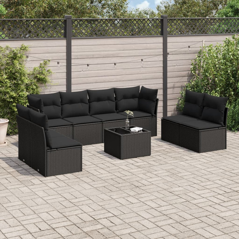 9 Piece Garden Sofa Set with Cushions Black Poly Rattan