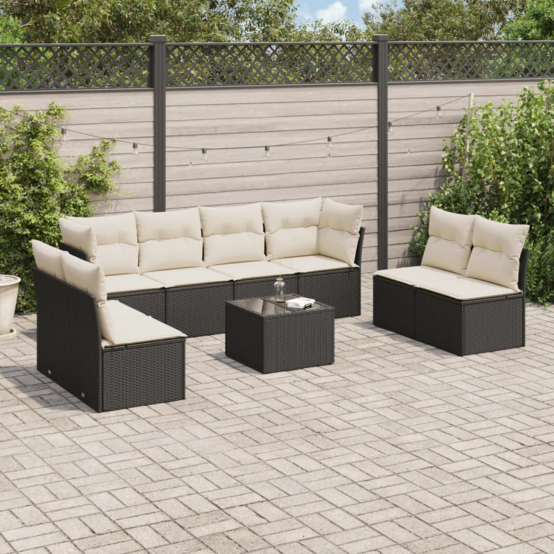 9 Piece Garden Sofa Set with Cushions Black Poly Rattan