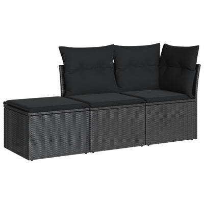 3 Piece Garden Sofa Set with Cushions Black Poly Rattan